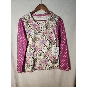 Cino Floral Long Sleeve Womens Pink Patchwork Sundance Cotton Crew Size XS NEW